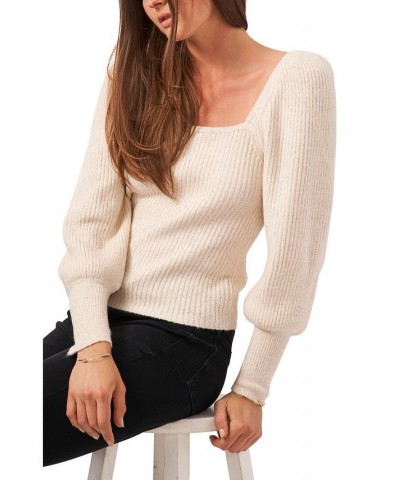 Long Sleeve Square Neck Sparkle Sweater White $36.09 Sweaters