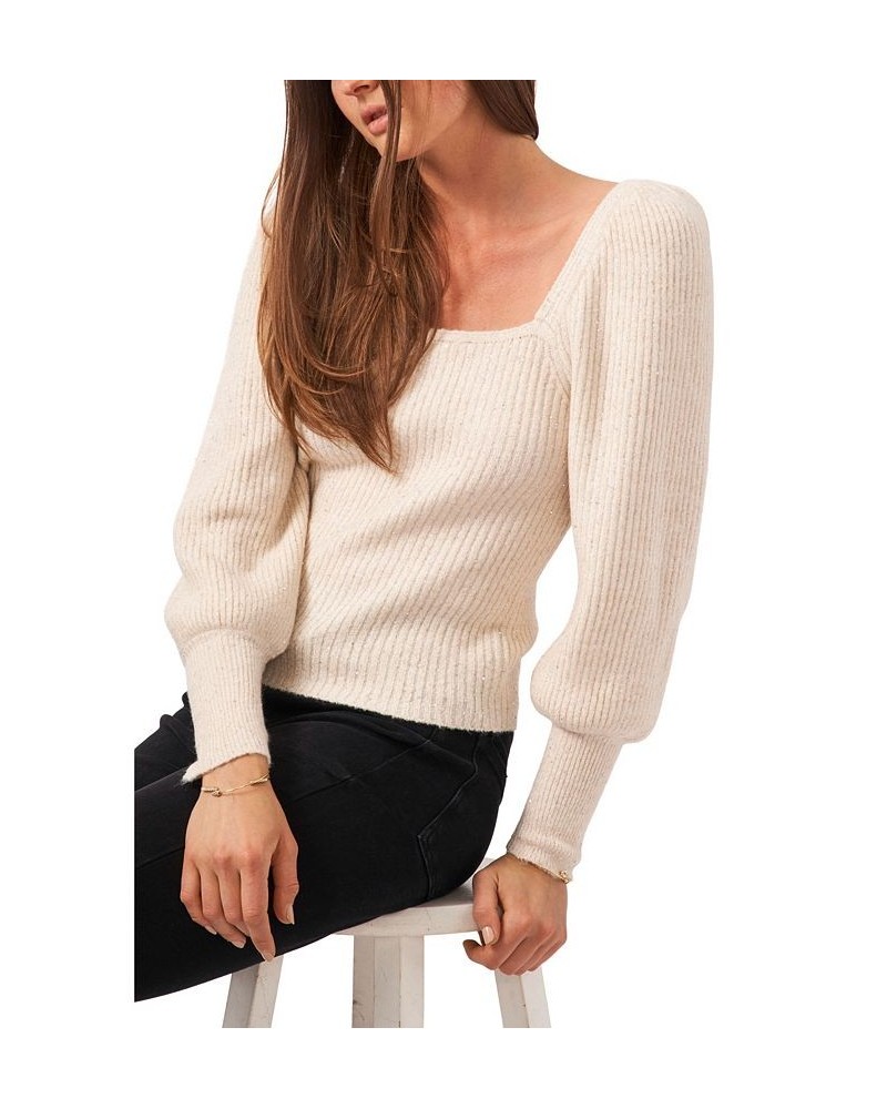 Long Sleeve Square Neck Sparkle Sweater White $36.09 Sweaters