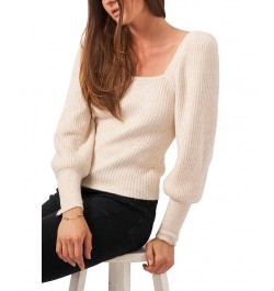 Long Sleeve Square Neck Sparkle Sweater White $36.09 Sweaters