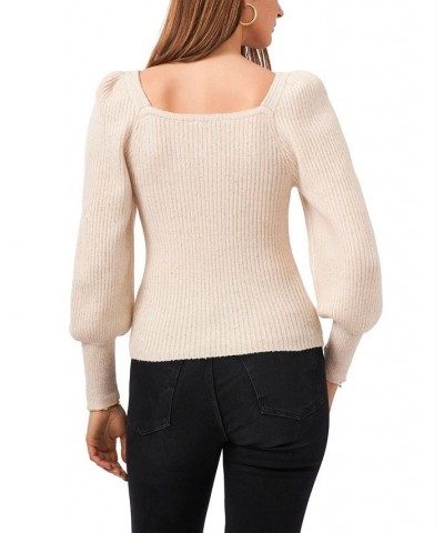 Long Sleeve Square Neck Sparkle Sweater White $36.09 Sweaters