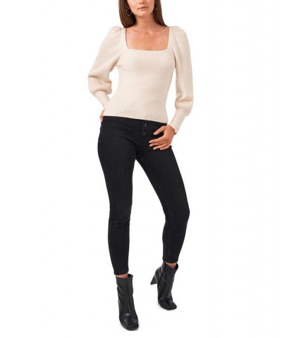 Long Sleeve Square Neck Sparkle Sweater White $36.09 Sweaters