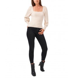 Long Sleeve Square Neck Sparkle Sweater White $36.09 Sweaters