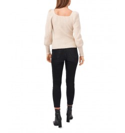 Long Sleeve Square Neck Sparkle Sweater White $36.09 Sweaters