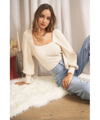 Long Sleeve Square Neck Sparkle Sweater White $36.09 Sweaters