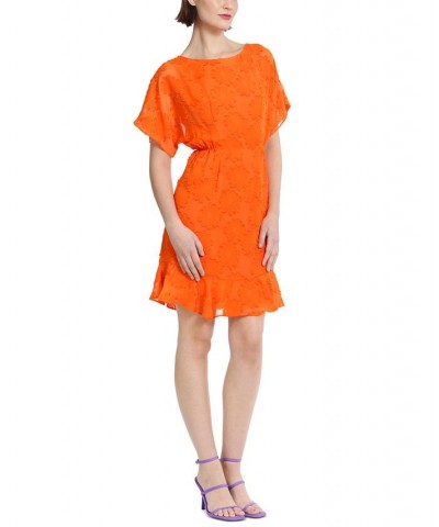 Women's Jewel-Neck Ruffle-Sleeve Burnout Dress Bright Orange $45.88 Dresses