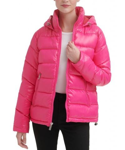 Women's High-Shine Hooded Puffer Coat Hot Pink $57.20 Coats