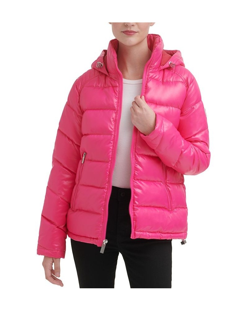 Women's High-Shine Hooded Puffer Coat Hot Pink $57.20 Coats