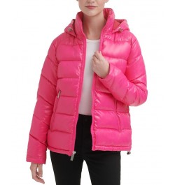 Women's High-Shine Hooded Puffer Coat Hot Pink $57.20 Coats