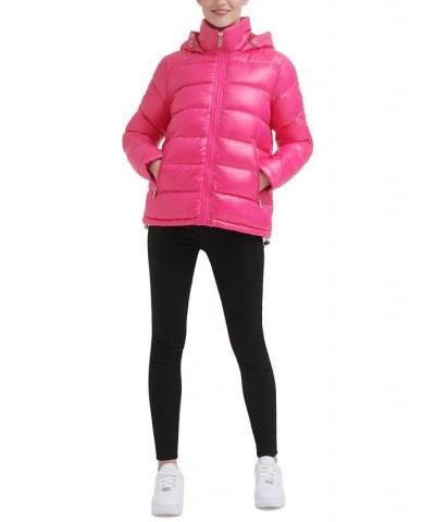 Women's High-Shine Hooded Puffer Coat Hot Pink $57.20 Coats