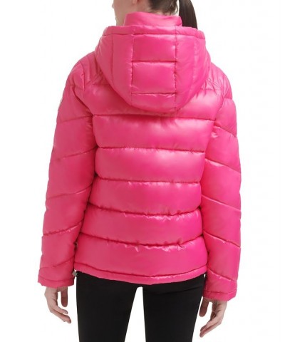 Women's High-Shine Hooded Puffer Coat Hot Pink $57.20 Coats