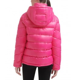 Women's High-Shine Hooded Puffer Coat Hot Pink $57.20 Coats