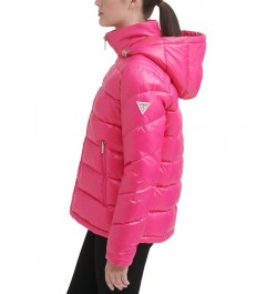 Women's High-Shine Hooded Puffer Coat Hot Pink $57.20 Coats