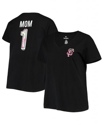 Women's Black San Francisco Giants Plus Size 1 Mom 2-Hit V-Neck T-shirt Black $18.86 Tops