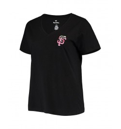 Women's Black San Francisco Giants Plus Size 1 Mom 2-Hit V-Neck T-shirt Black $18.86 Tops