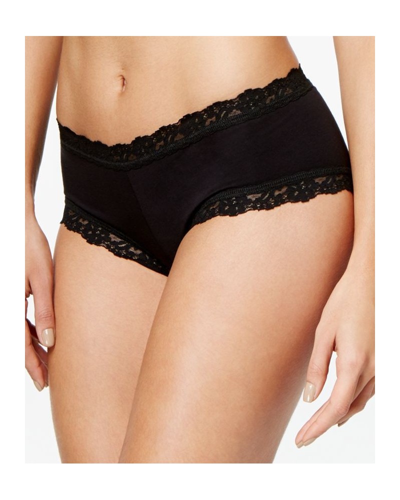 Organic Cotton Low-Rise Lace-Trim Boyshort 891281 Black $13.68 Panty