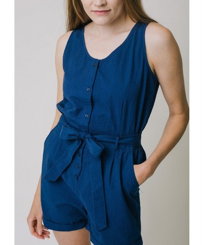 Womens' Flutter Button Front Romper Navy Seersucker $35.37 Shorts