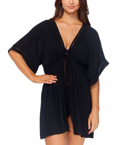 Juniors' Costa Rica Tie-Front Tunic Cover-Up Black $37.80 Swimsuits