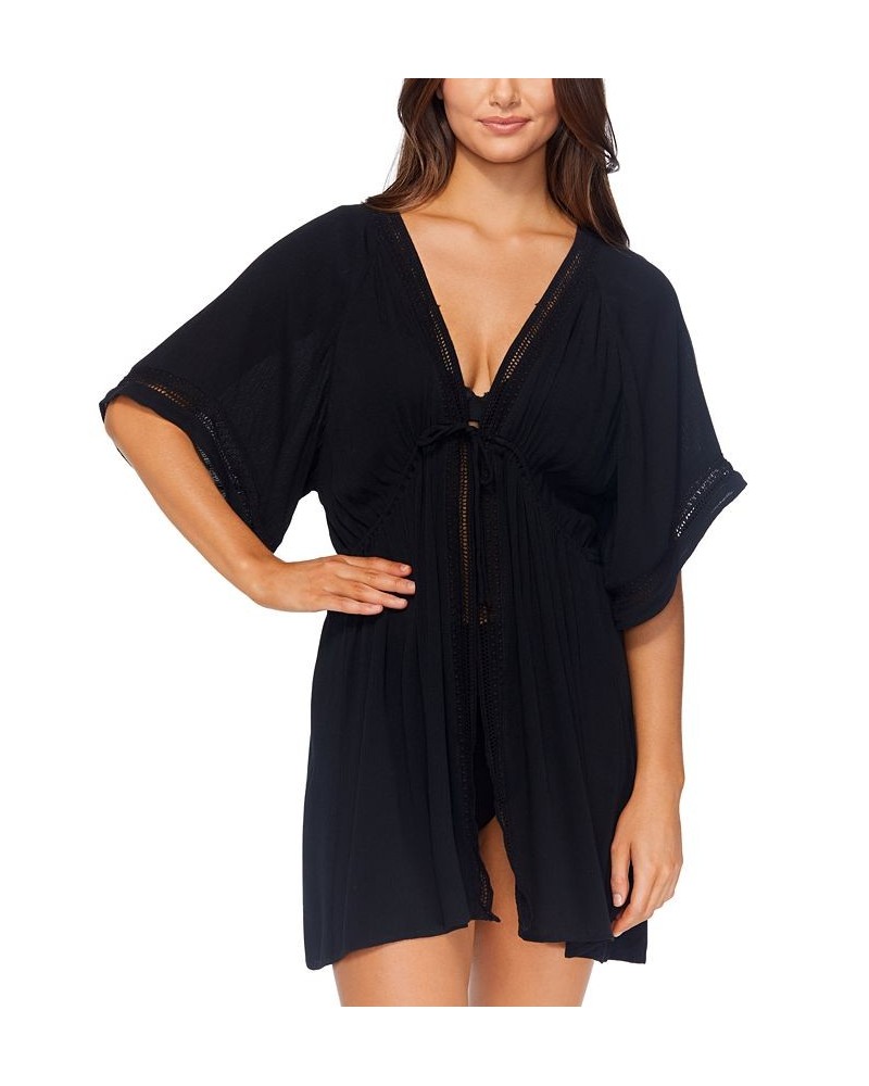 Juniors' Costa Rica Tie-Front Tunic Cover-Up Black $37.80 Swimsuits