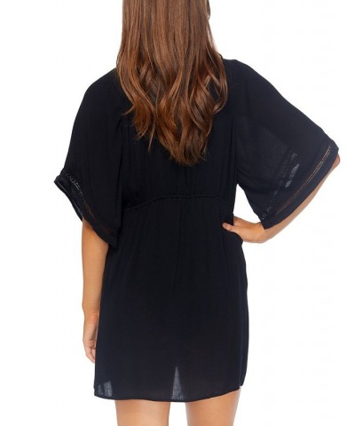 Juniors' Costa Rica Tie-Front Tunic Cover-Up Black $37.80 Swimsuits