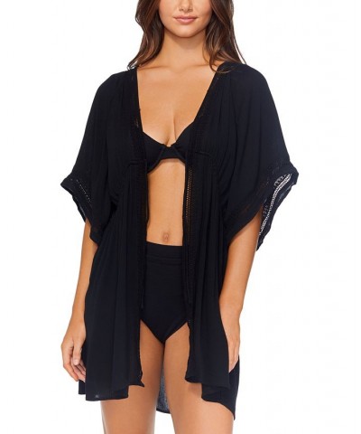 Juniors' Costa Rica Tie-Front Tunic Cover-Up Black $37.80 Swimsuits