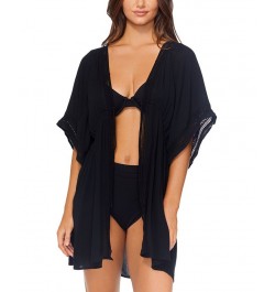 Juniors' Costa Rica Tie-Front Tunic Cover-Up Black $37.80 Swimsuits