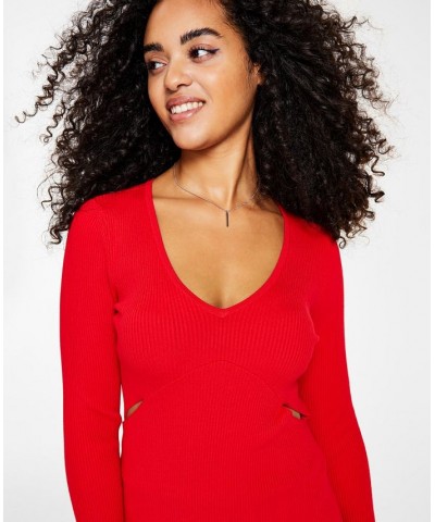 Women's Ribbed Side-Slit Sweater Red $14.90 Sweaters