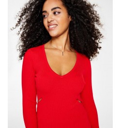 Women's Ribbed Side-Slit Sweater Red $14.90 Sweaters