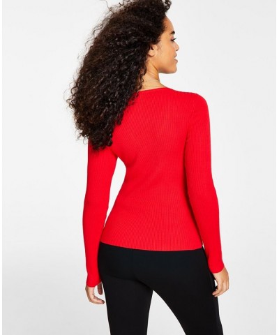 Women's Ribbed Side-Slit Sweater Red $14.90 Sweaters