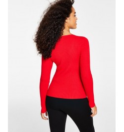 Women's Ribbed Side-Slit Sweater Red $14.90 Sweaters