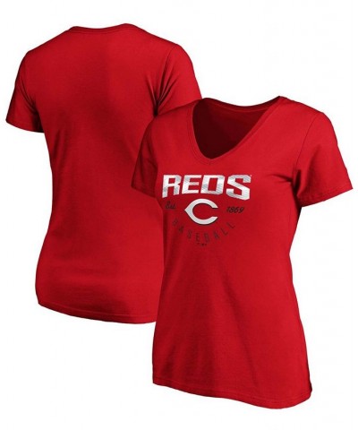 Women's Red Cincinnati Reds Live For It V-Neck T-shirt Red $19.20 Tops