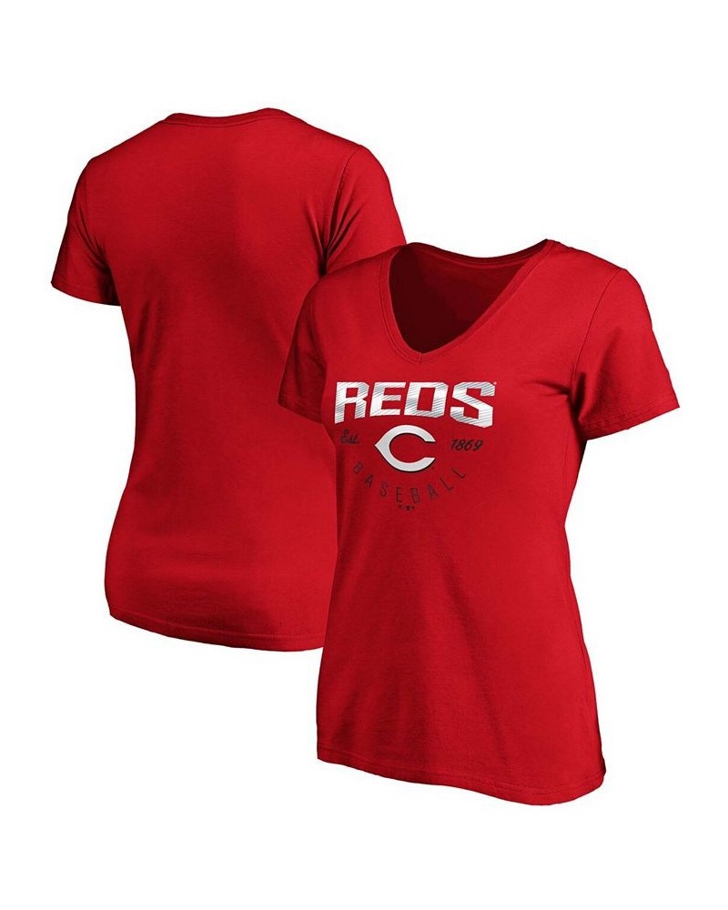 Women's Red Cincinnati Reds Live For It V-Neck T-shirt Red $19.20 Tops