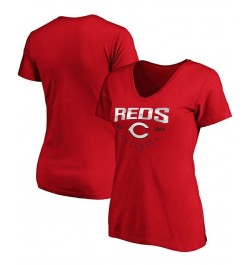 Women's Red Cincinnati Reds Live For It V-Neck T-shirt Red $19.20 Tops