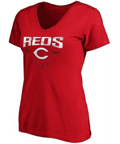 Women's Red Cincinnati Reds Live For It V-Neck T-shirt Red $19.20 Tops