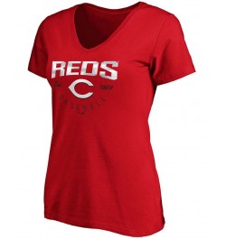 Women's Red Cincinnati Reds Live For It V-Neck T-shirt Red $19.20 Tops