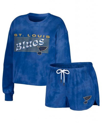 Women's Blue St. Louis Blues Tie-Dye Cropped Pullover Sweatshirt and Shorts Lounge Set Blue $49.49 Pajama