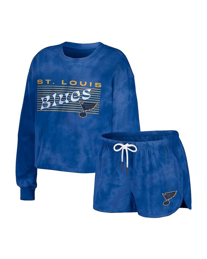 Women's Blue St. Louis Blues Tie-Dye Cropped Pullover Sweatshirt and Shorts Lounge Set Blue $49.49 Pajama