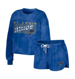 Women's Blue St. Louis Blues Tie-Dye Cropped Pullover Sweatshirt and Shorts Lounge Set Blue $49.49 Pajama