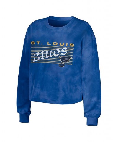 Women's Blue St. Louis Blues Tie-Dye Cropped Pullover Sweatshirt and Shorts Lounge Set Blue $49.49 Pajama