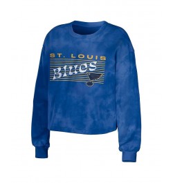 Women's Blue St. Louis Blues Tie-Dye Cropped Pullover Sweatshirt and Shorts Lounge Set Blue $49.49 Pajama