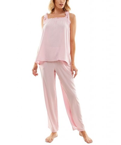 Women's Woven Tie-Strap Tank Pajamas Set Pink Ribbon $22.04 Sleepwear
