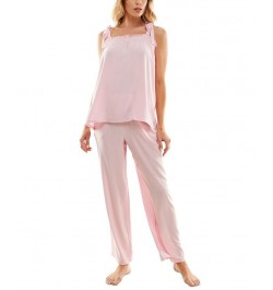 Women's Woven Tie-Strap Tank Pajamas Set Pink Ribbon $22.04 Sleepwear