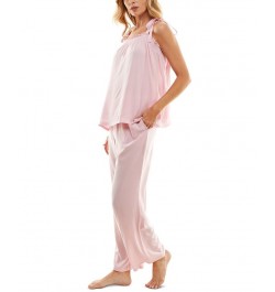 Women's Woven Tie-Strap Tank Pajamas Set Pink Ribbon $22.04 Sleepwear