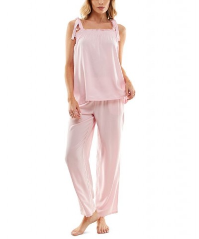 Women's Woven Tie-Strap Tank Pajamas Set Pink Ribbon $22.04 Sleepwear