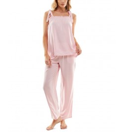 Women's Woven Tie-Strap Tank Pajamas Set Pink Ribbon $22.04 Sleepwear