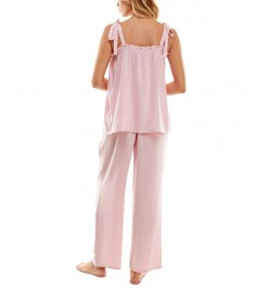 Women's Woven Tie-Strap Tank Pajamas Set Pink Ribbon $22.04 Sleepwear