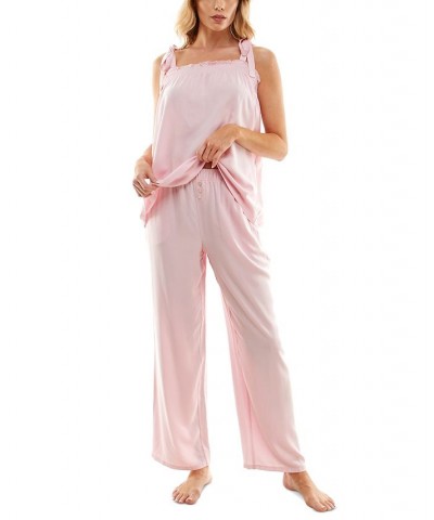 Women's Woven Tie-Strap Tank Pajamas Set Pink Ribbon $22.04 Sleepwear