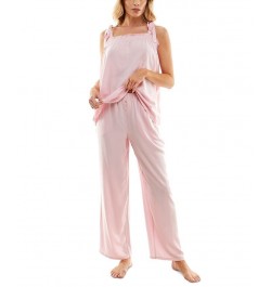 Women's Woven Tie-Strap Tank Pajamas Set Pink Ribbon $22.04 Sleepwear