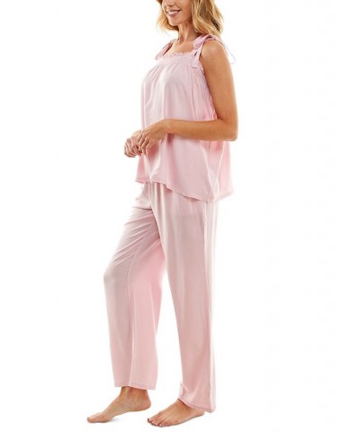 Women's Woven Tie-Strap Tank Pajamas Set Pink Ribbon $22.04 Sleepwear