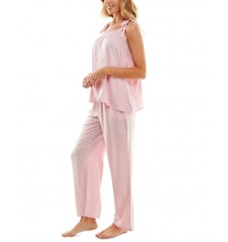 Women's Woven Tie-Strap Tank Pajamas Set Pink Ribbon $22.04 Sleepwear