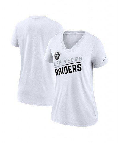 Women's White Las Vegas Raiders Slant Logo Tri-Blend V-Neck T-shirt White $24.29 Tops
